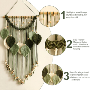 Bolso Tote Casual de Macramé Bohemio con Diseño de Hojas Verdes, Cordón de Algodón, Cuentas de Madera, Dos Asas, Capacidad 3L+, Regalo para Damas de Honor de Boda - Product Image 2