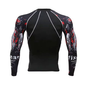 T-shirt de compression à manches longues pour homme, imprimé dragon noir, séchage rapide, en spandex et polyester, haut de sport à manches intégrales - Product Image 4