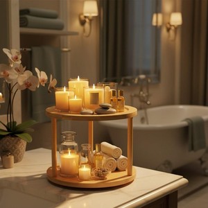 High End Quality Round <b>Wooden</b> Lazy Susan Makeup Organizer With Stand Minimalist Design For Cosmetic Storage - Product Image 5