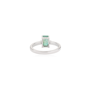 Classy Handmade Solid 925 Sterling <b>Silver</b> 100% Genuine Octagon Cut <b>Emerald</b> & Round Diamond Fine <b>Ring</b> For Women - Product Image 6