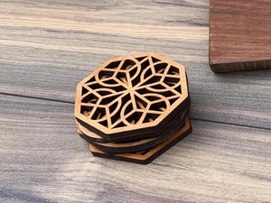 Wooden Laser Cut Hexagon Floral Geometric Coaster Decorative Drink Mat Heat Resistant <b>Table</b> <b>Protector</b> Home Kitchen Decor - Product Image 2