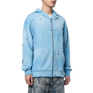 Streetwear en coton, sweat à capuche respirant vieilli, sweat confortable et personnalisé pour hommes, sweat à capuche vieilli à fermeture éclair lourde pour hommes, vente en gros - Product Image 1