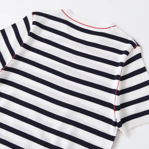T-shirt da donna in maglia a <span class=keywords><strong>righe</strong></span> nautiche 2026, bianco <span class=keywords><strong>e</strong></span> nero, a <span class=keywords><strong>righe</strong></span> orizzontali, con cuciture a contrasto <span class=keywords><strong>rosse</strong></span>, a costine, vestibilità slim, top estivo HD - Product Image 1