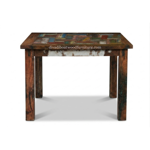DIVADI Dining <b>Table</b> Java Patchwork KD Leg Square Top <b>Reclaimed</b> Boat Wood Sustainable Design Eco-Friendly For Indoor and Outdoor - Product Image 4