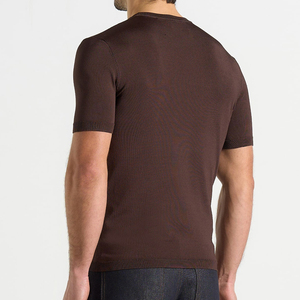 Camiseta de Manga Corta para Hombre, Cuello Redondo, Tejido de Punto, Color Marrón, Corte Regular, Informal, Color Sólido, Algodón - Product Image 2