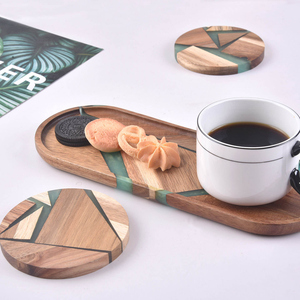 Cross-Border China Epoxy Resin Acacia Wood Nordic High-<b>End</b> Luxury Dessert Tray Oval Solid Wood Cake Plate 10cm Diameter - Product Image 2
