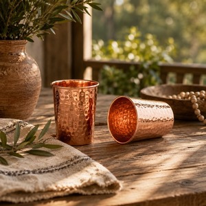 Verre à boire ayurvédique en cuivre, verre à eau en cuivre, tasse en cuivre pour l'eau, tasse en cuivre gravée de motifs floraux - Product Image 5