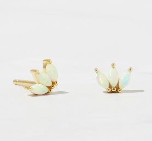 18K Gold 925 Silver 6x3mm Natural Ethiopian <b>Opal</b> Stone <b>Stud</b> <b>Earrings</b> Prong Setting Minimalist Tiny Dainty Fine Jewelry for Women - Product Image 1