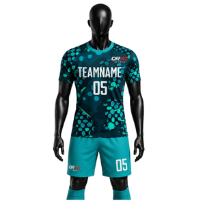 Ensemble de maillot de football ORVO pour homme, grande taille, été, bleu gris uni, sublimé, manches courtes, respirant, anti-humidité, col en V - Product Image 4