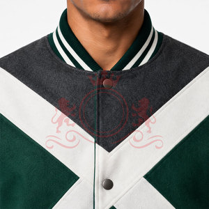 Best Selling Green <b>White</b> Cross Panel Letterman <b>Jacket</b> Soft Fabric Ribbed Cuffs Modern Street Style Everyday Comfort - Product Image 6