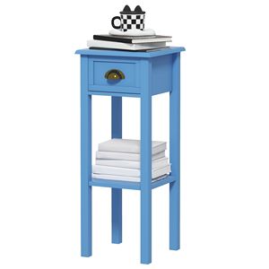Tavolino Laterale a 2 Ripiani Azzurro con Cassetto e Ripiano per Soggiorno e Corridoio - Tavolo Console - Product Image 1