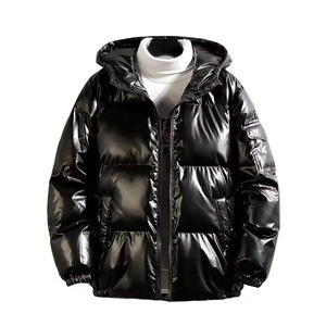 Veste matelassée brillante personnalisée par le fabricant, manteau d'hiver rembourré, doudoune unisexe zippée, coupe-vent noir pour l'extérieur - Product Image 1