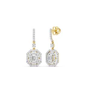 ต่างหูเพชรทรงเอเมอรัลด์คัทเพาะเลี้ยงในห้องปฏิบัติการ ทองคำ 14K สีเหลือง ประดับด้วยวงแหวนสองชั้น ดีไซน์ห้อยระย้า สง่างาม เหมาะสำหรับเจ้าสาว ได้รับการรับรองจาก IGI ของขวัญสุดหรู - Product Image 3