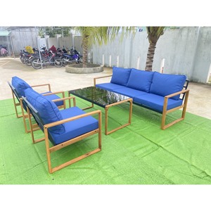 Juego de muebles de patio de aluminio de 5 piezas modernas con mesa de centro de vidrio templado y cojines azules Estilo moderno elegante para exteriores - Product Image 2