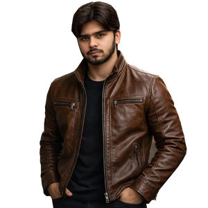 Blouson en cuir noir pour homme 2026, style motard, fermeture éclair asymétrique, manteau de style moto, cuir d'agneau de qualité supérieure, vêtements de rue, design unisexe - Product Image 2