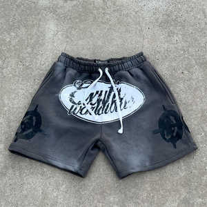 Pantalones cortos deportivos personalizados con estampado gráfico, de algodón 100% de alta densidad (400 GSM), con forro polar y pedrería, para ropa urbana. - Product Image 5