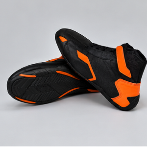Botas de moto para hombre, color negro y naranja, de cuero genuino, con cierre de velcro, punta redonda, transpirables, ligeras y resistentes a la abrasión. - Product Image 2