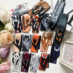Écharpe en soie à motif animalier pour femme, fine et étroite, ruban décoratif pour poignée de sac, petit foulard en soie, ruban pour poignée de sac à main, bandeau pour cheveux - Product Image 1