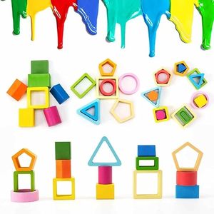 Juguete de Madera para Clasificar y Apilar Formas, Rompecabezas de Bloques Geométricos Montessori, Reconocimiento de Colores, Juguete de Aprendizaje de Motricidad Fina para Niños Pequeños - Product Image 4