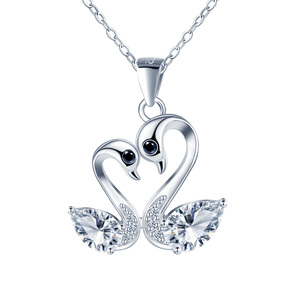 Collier pendentif double <span class=keywords><strong>cygne</strong></span> en argent sterling 925 avec moissanite étincelante, chaîne réglable 40,5+3,5 cm - Product Image 1