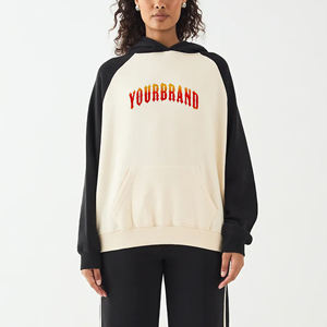 Sudadera con Capucha para Mujer con Logotipo Personalizado, Color Crema y Negro, Estampado de Letras en las Mangas, Estilo Casual para Otoño, con Logotipo Frontal y Bolsillos - Product Image 4