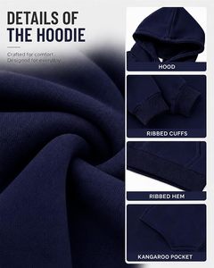 Men's <b>Navy</b> Blue Hooded <b>Sweatshirt</b> Regular Fit Cotton French Terry Casual Pullover with Front Pocket Autumn Wear - Product Image 5