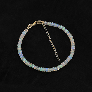 Ethiopian Opal Faceted Rondelle Shape 925 Sterling Silver 18K Gold Plated Adjustable Charm <b>Beaded</b> <b>Bracelet</b> For Party Wear - Product Image 4