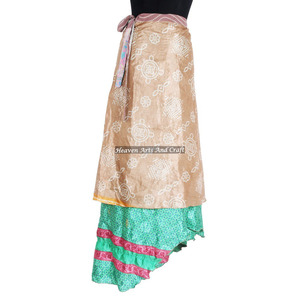 Falda larga de seda mágica reversible de 2 capas, estilo sari, para fiesta, de 2 capas, estilo hippie, falda larga india de seda tipo sari. - Product Image 1