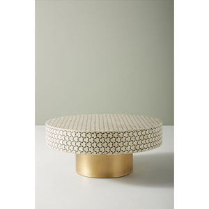 Tables basses de luxe avec dessus rond en mosaïque de nacre et base en métal plaqué or de haute qualité, qualité supérieure. - Product Image 1