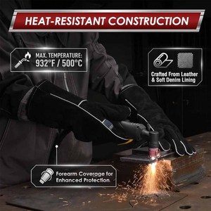 Gants de soudure en cuir de vachette pleine fleur à haute performance, résistants à la chaleur et aux étincelles, pour la lutte contre les incendies, la construction et le barbecue - Product Image 6