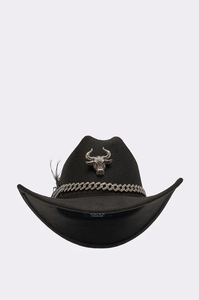 Vintage Black Cowgirl <b>Hat</b> with Chain Decoration for Women Casual Wear Solid Color Nonwoven Felt <b>Western</b> Style Adult <b>Hat</b> - Product Image 2