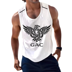 White Solid Breathable Slim Fit Men Tank <b>Top</b> Sleeveless 100% Polyester Workout Fitness Training Sport <b>Vest</b> - Product Image 1