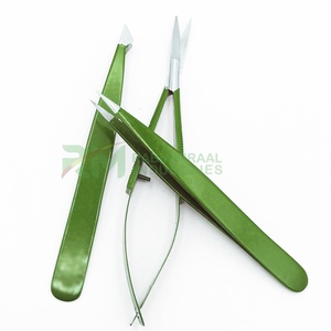 Pinza para cejas RMI con punta plateada y recubrimiento en polvo verde, personalizada, y pinza para cejas de punta fina / tijeras de cejas con resorte - Product Image 4
