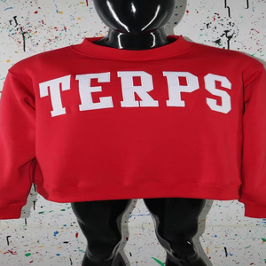 TERPS <b>RED</b> Mock Neck Sweatshirt 100% WHITE Applique Embroidery wide neck Sweatshirt CLUSH SPORTS - Product Image 1