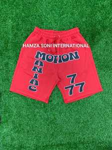 Shorts pour hommes 100% Coton, couleur unie, avec logo sur le devant, taille mi-haute, cordon de serrage, décontracté, respirant, séchage rapide, en tissu tissé, imprimé en relief, effet délavé - Product Image 5