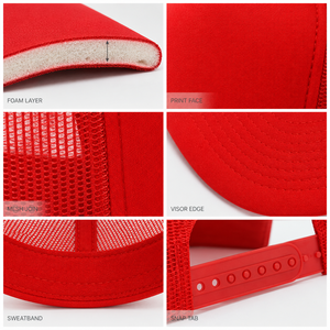 Red 5-Panel Mesh Trucker <b>Hat</b> With Front Embroidery Adjustable Snapback Casual <b>Cap</b> For Adults Spring Summer Wear - Product Image 6
