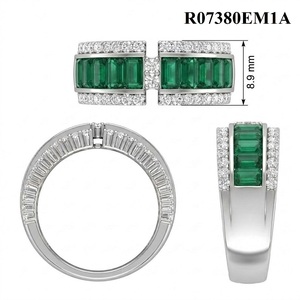 Tailor Made Engagement Wedding Trendy High End 18k White Gold Natural Diamond & Emerald <b>Large</b> <b>Ring</b> Band for Women - Product Image 6