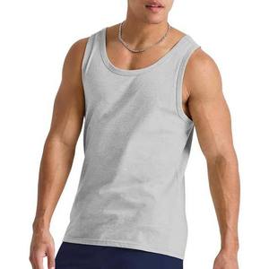 เสื้อกล้ามคอกลมแขนกุดสีเทาอ่อนสำหรับผู้ชาย ทรงพอดีตัว ผ้าถัก สีพื้น สไตล์ลำลอง - Product Image 1
