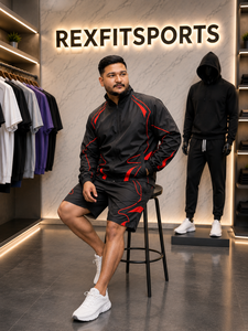 REXFIT SPORTS 2026 Ensemble de survêtement personnalisé pour homme en nylon rouge et noir de qualité supérieure, veste coupe-vent et short, vêtements de sport, survêtement en nylon - Product Image 2