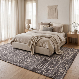 Tapis en laine DECORDEC gris anthracite ivoire, motif mosaïque abstrait, antidérapant, design moderne pour salon, chambre et intérieurs d'hôtels - Product Image 3