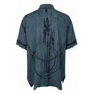 เสื้อเชิ้ตยีนส์สีแดงเลือดหมู 100% ผ้าฝ้าย แต่งโซ่ขาดๆ สไตล์สตรีทแวร์ กอธิค ทรงโอเวอร์ไซส์ แขนสั้น ระบายอากาศได้ดี เป็นมิตรกับสิ่งแวดล้อม - Product Image 6