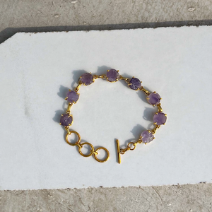 Bracelet en cristal brut d'améthyste naturelle plaqué or, bijoux faits à la main en pierres précieuses brutes pour femmes - Product Image 4