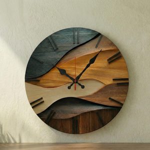 <b>Modern</b> Wooden <b>Wall</b> <b>Clock</b> 25cm Round Layered Wood Decor - Product Image 3