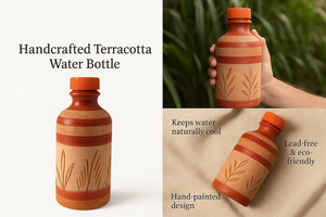Bouteille d'eau en argile naturelle faite à la main pour boire de l'eau, bouteille en terre cuite traditionnelle réutilisable, bouteille d'eau en argile pour la maison et la cuisine - Product Image 3