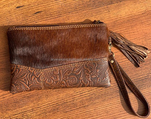 Sculpture pochette en cuir cuir de vachette bracelet pochette sac à main pochette portefeuille Western patchs cheveux sur cacher fourrure pochette en cuir - Product Image 4