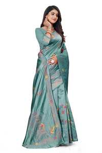 Vêtements ethniques traditionnels pour les occasions de mariage, style indien pakistanais, sari en soie imprimé pour femmes, disponible au meilleur prix - Product Image 3