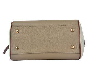 Sac fourre-tout structuré en cuir beige et marron pour femme, style baril, avec poignée supérieure, sac à bandoulière, idéal pour le travail, le quotidien ou comme cadeau - Product Image 5