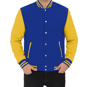Zulari Impex Unisex Custom Baseball <b>Jacket</b> Royal Blue and Yellow Polyester Color Blocked Button Closure Letterman - Product Image 1