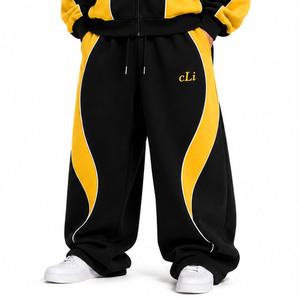 Conjuntos de sudadera de invierno de alta calidad con bloques de color, cremallera, estilo oversize, forro polar grueso y joggers anchos holgados, con bordado personalizado - Product Image 4