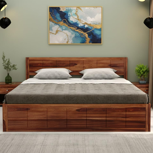 Base de Cama Queen Hecha a Mano con Acabado en Nogal y Tallado en Madera de Mango, Estilo Bohemio, con Soporte de Láminas de Madera, Decoración para el Hogar - Product Image 1